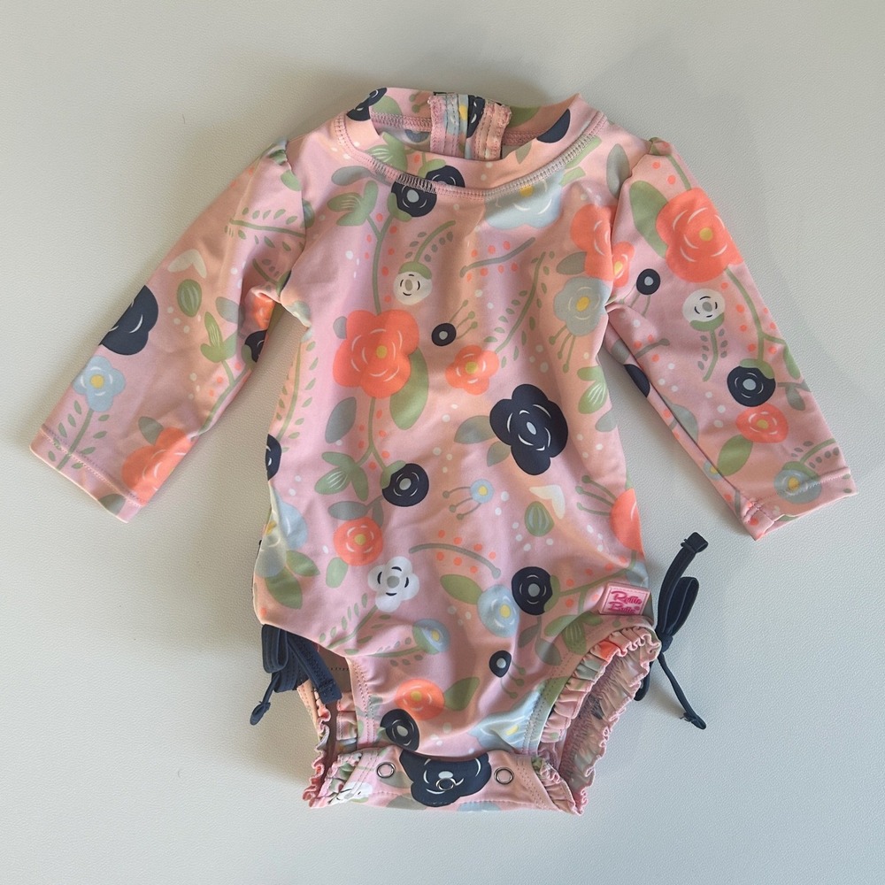 Ruffle Butts‎ Floral Rash Guard One Piece Swimsuit Baby Girls Size 3-6m Pink